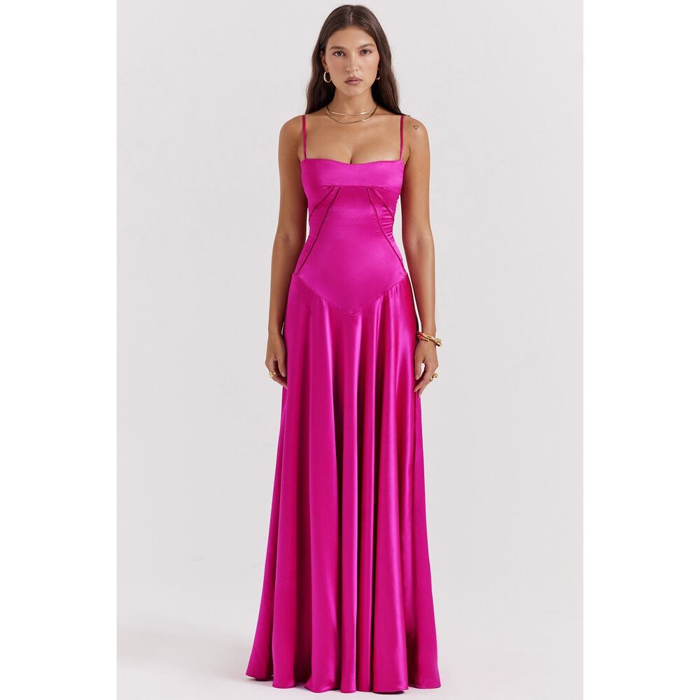 House of CB Anabella fuchsia lace up maxi dress